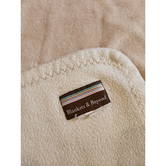 Blankets and Beyond Other - Vintage Blankets and Beyond Baby Blanket Fleece Cream Brown Stitch Rainbow Tag